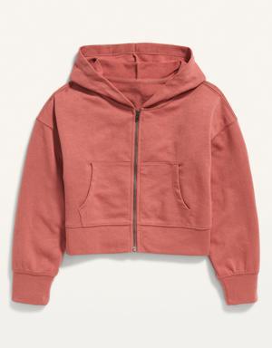 Vintage Zip-Front French Terry Hoodie for Girls red