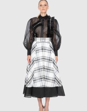 Hemline Organza Detail High Waist Midi Skirt