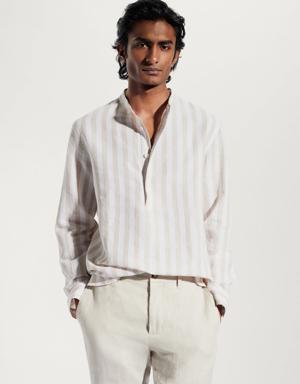 Regular-fit linen shirt with mao collar