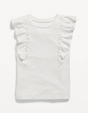 Ruffle-Sleeve Slub-Knit Top for Toddler Girls white