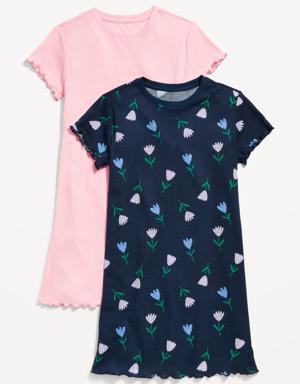 Old Navy Printed Short-Sleeve Rib-Knit Lettuce-Edge Nightgown 2-Pack for Girls blue
