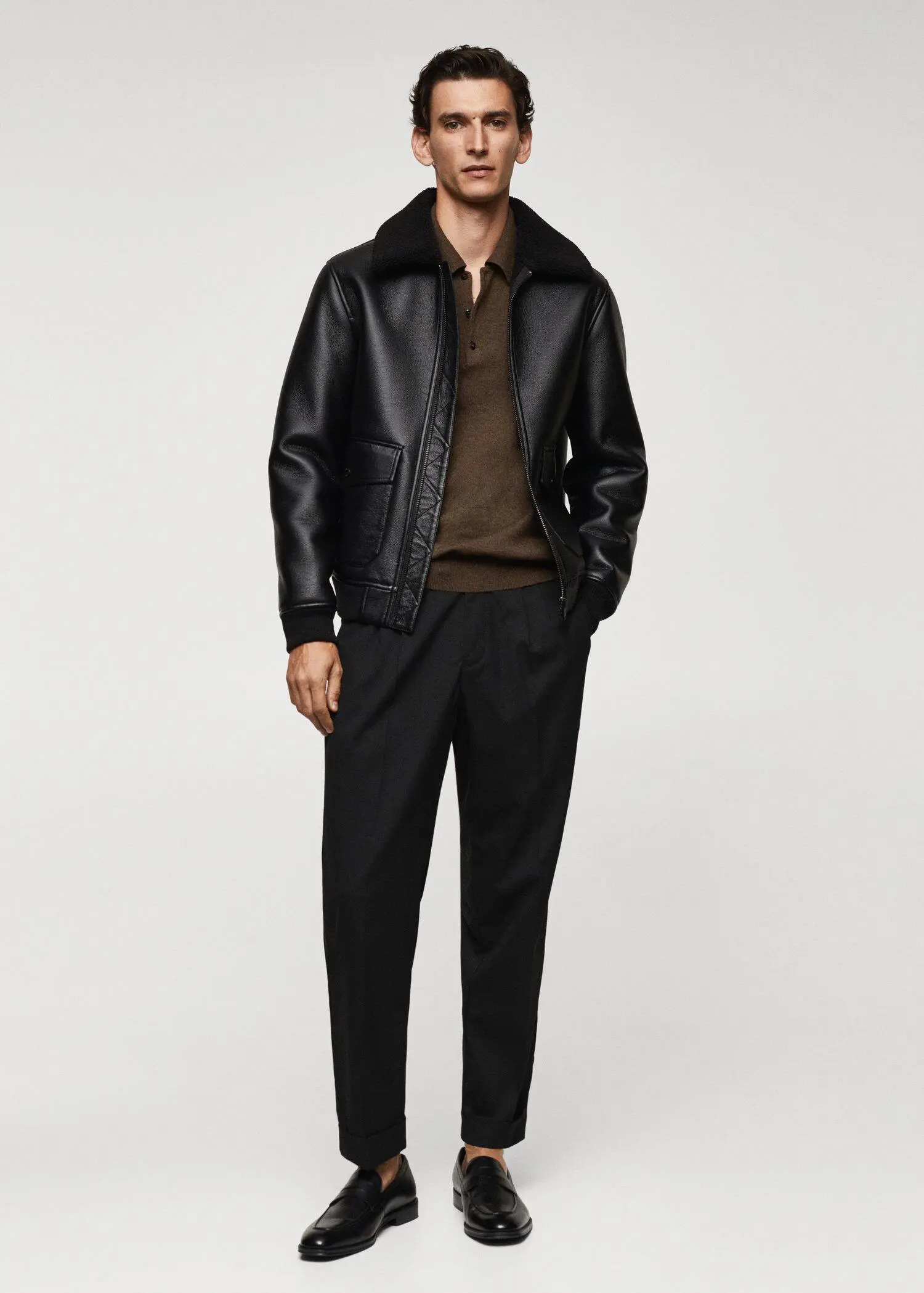 Mango Shearling-lined leather-effect jacket. 1