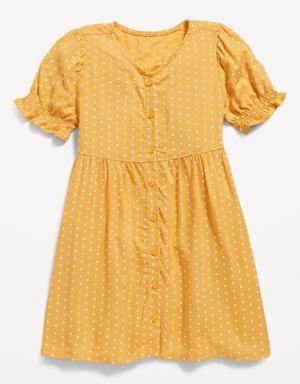 Printed Puff-Sleeve Button-Front Dress for Toddler Girls yellow