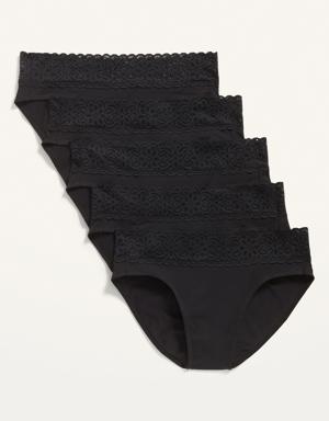 Supima&#174 Cotton-Blend Lace-Trim Bikini Underwear 5-Pack black