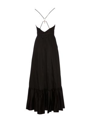 Back Accessory Detail Black Strap Long Dress