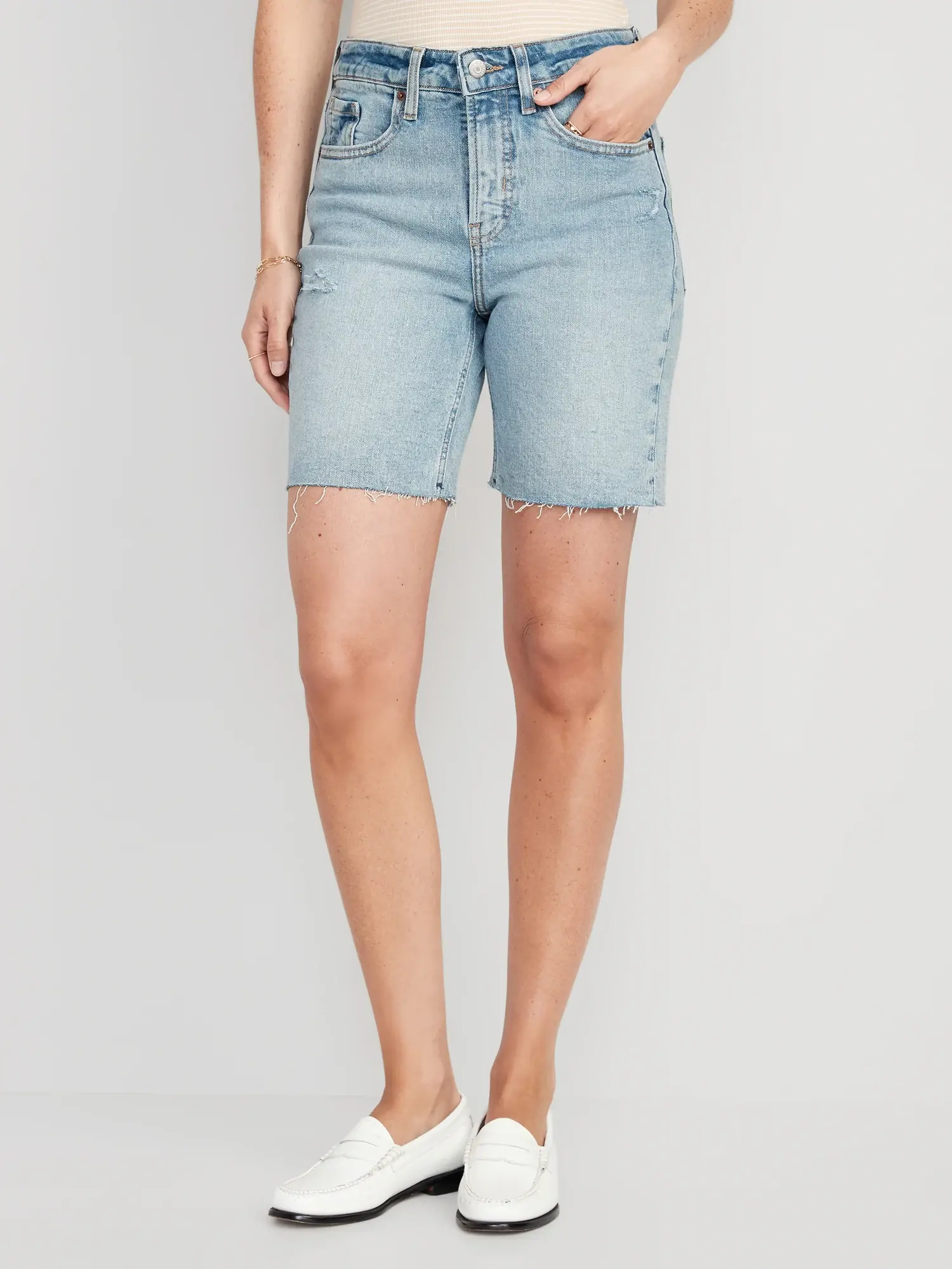 Old Navy High-Waisted OG Straight Jean Shorts for Women -- 7-inch inseam blue. 1