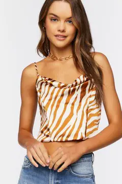 Forever 21 Forever 21 Satin Zebra Print Crop Top Vanilla/Almond. 2