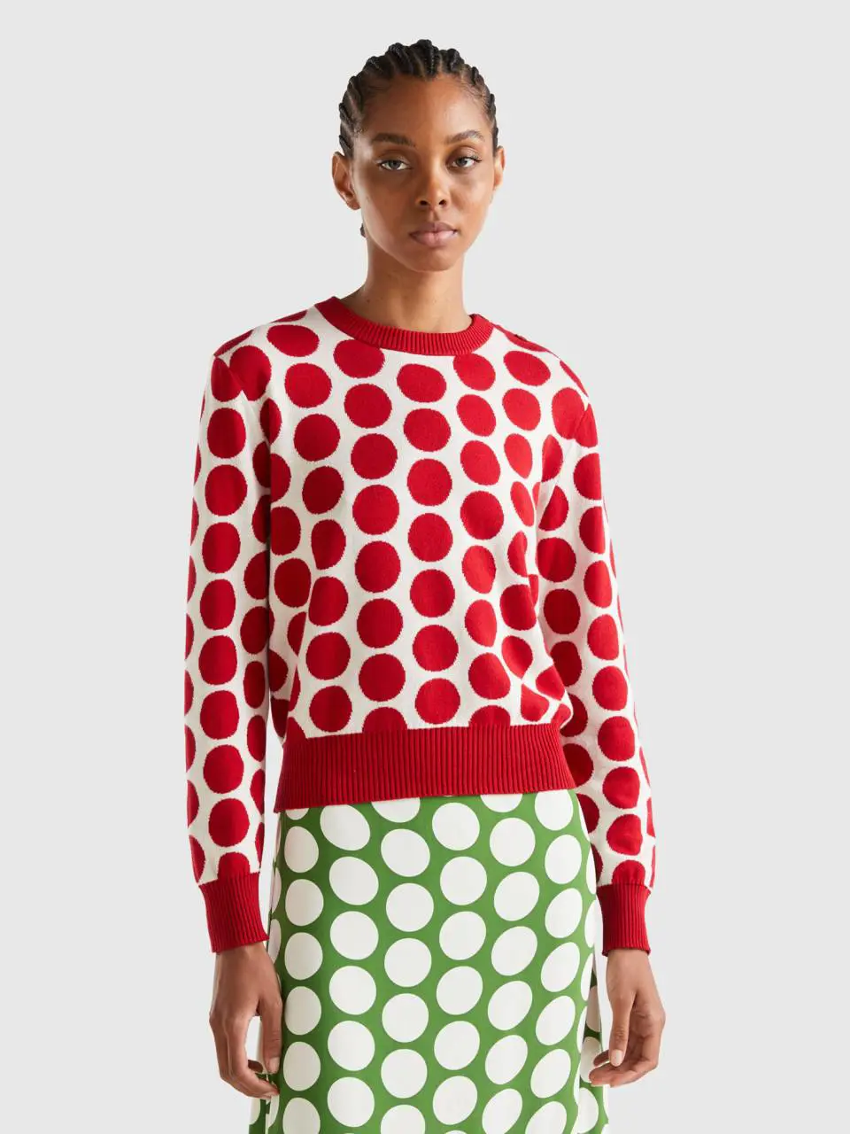 Benetton polka dot sweater in tricot cotton. 1