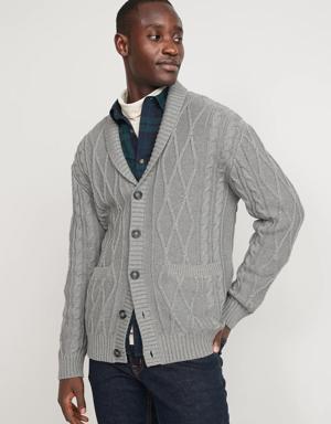 Cable-Knit Button-Front Cardigan Sweater for Men gray