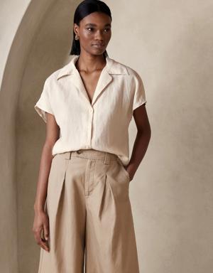 Clara Linen Short-Sleeve Shirt beige