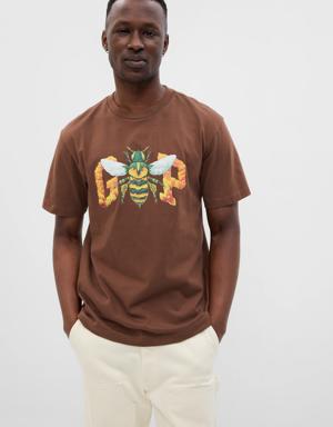 100% Organic Cotton Gap &#215 Raku Inoue Logo T-Shirt brown