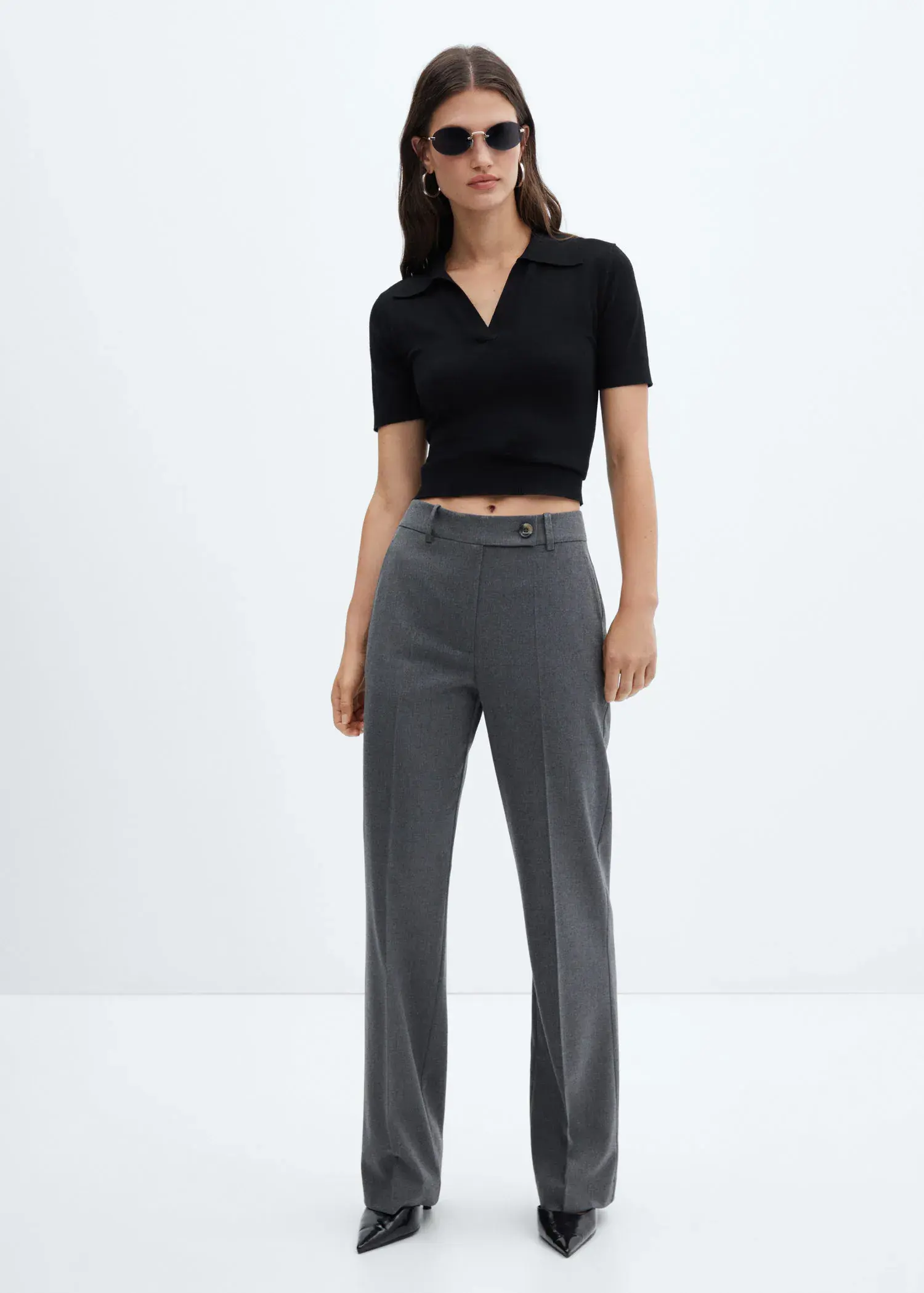 Mango Straight trousers with side button. 2