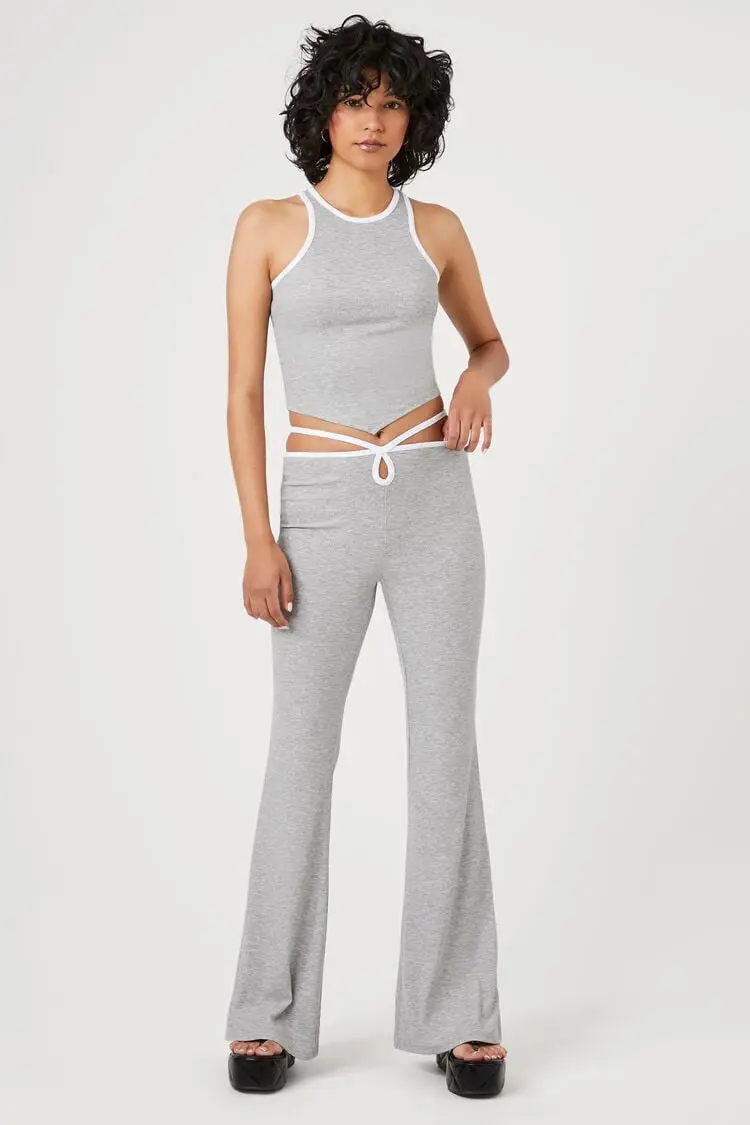 Forever 21 Forever 21 Cutout Strappy Flare Pants Heather Grey/White. 1