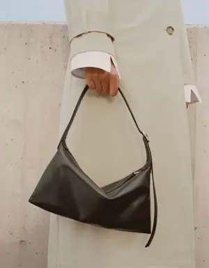 Leather shoulder bag with buckle