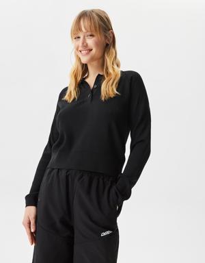 Kadın Slim Fit Polo Yaka Siyah Triko