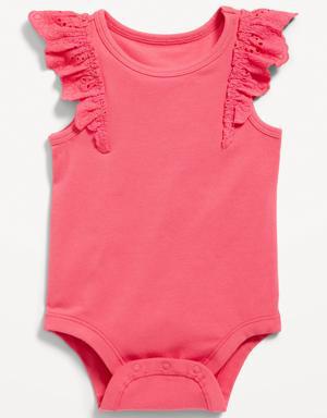 Ruffle-Trim Sleeveless Rib-Knit Bodysuit for Baby pink