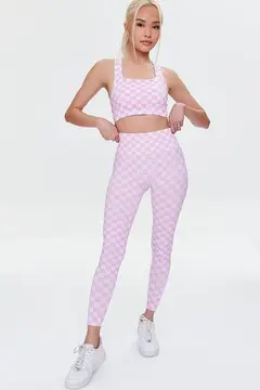 Forever 21 Forever 21 Active Seamless Checkered Leggings Pink/Light Pink. 2