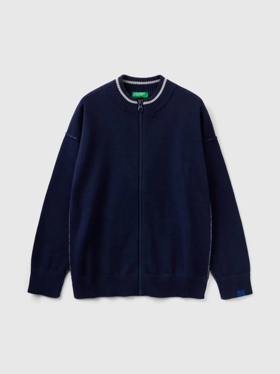 Benetton zip-up cardigan in tricot cotton. 1