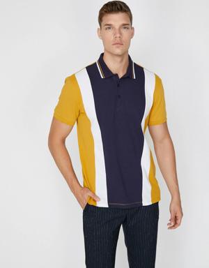 Polo Yaka Fermuar Detaylı Panelli Slim Fit Tişört