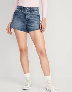 Higher High-Waisted Button-Fly A-Line Cutoff Jean Shorts for Women -- 3-inch inseam blue