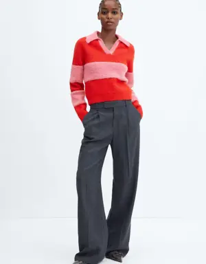 Polo-neck sweater with contrast panel