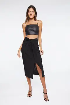 Forever 21 Forever 21 Knotted High Rise Midi Skirt Black. 2