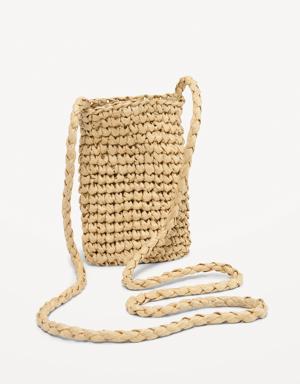 Straw-Paper Crochet Crossbody Bag for Women brown