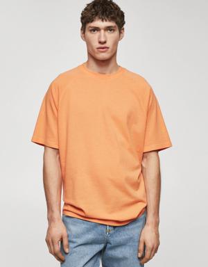 Mango Textured cotton T-shirt