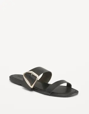 Old Navy Faux-Leather Double-Strap Metal-Hardware Sandals for Women black