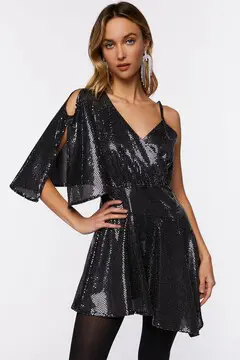 Forever 21 Forever 21 Sequin Asymmetrical Mini Dress Black/Silver. 2