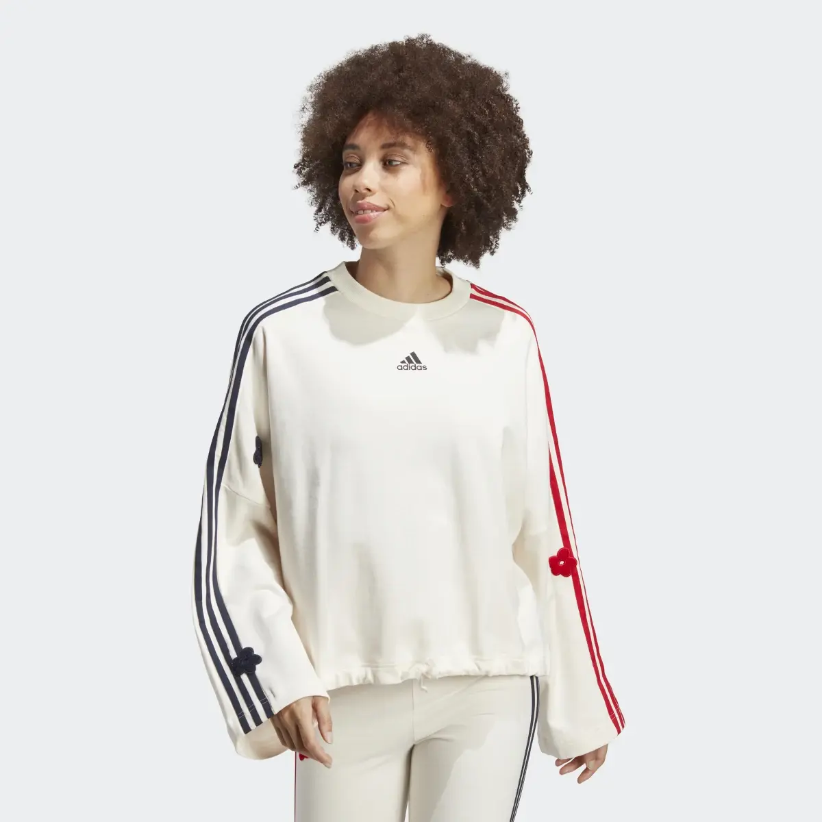 Adidas 3-Stripes Sweatshirt with Chenille Flower Patches. 2