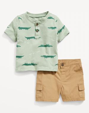 Short-Sleeve Henley T-Shirt & Cargo Shorts for Baby pink