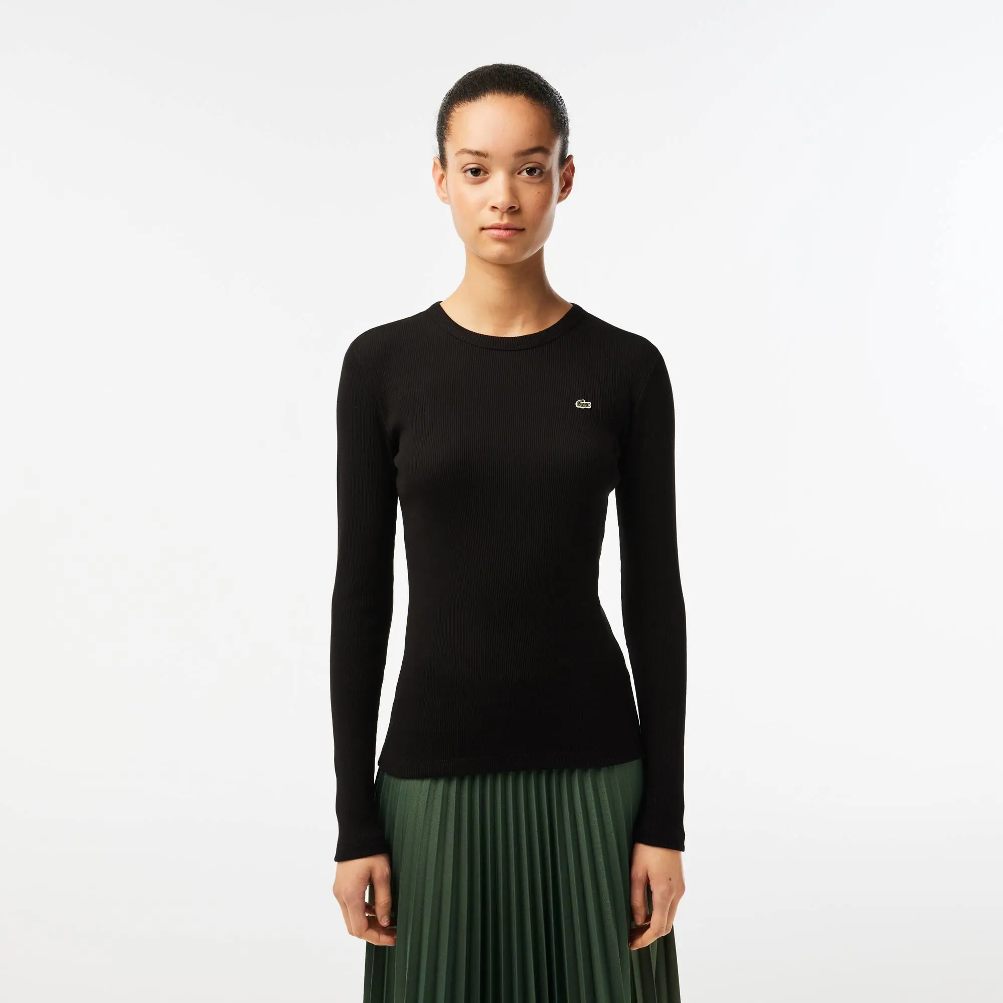 Lacoste Long Sleeved Ribbed Cotton T-shirt. 1