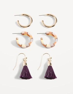 Mixed-Material Earrings Variety 3-Pack for Women