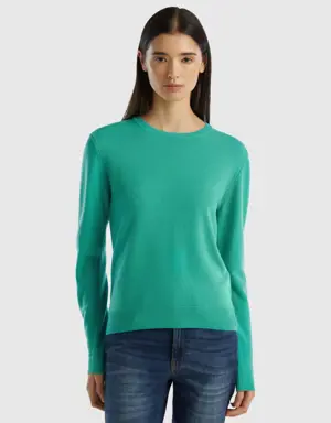 light green crew neck sweater in merino wool