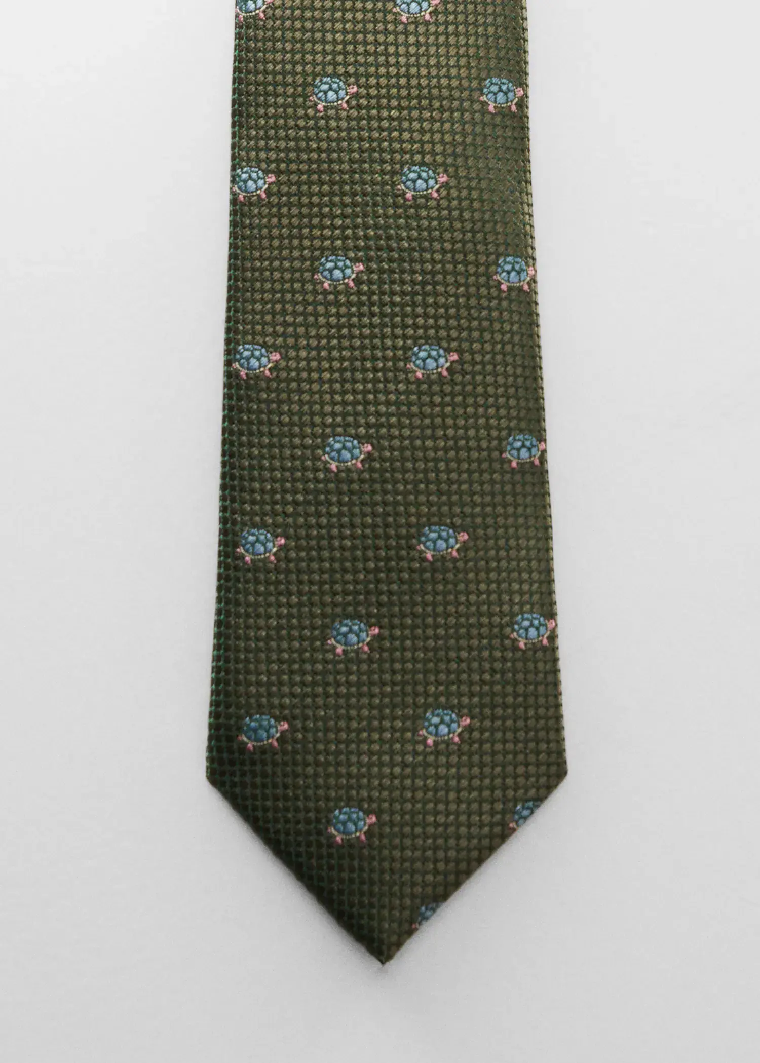 Mango Tie with animals print . a green neck tie with flowers on it. 