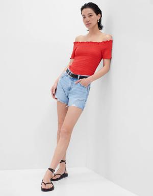 Gap Smocked Off-Shoulder Top red