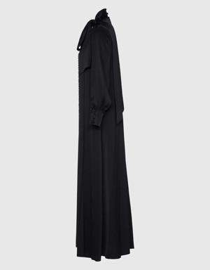Neck Tie Detailed Long Black Dress
