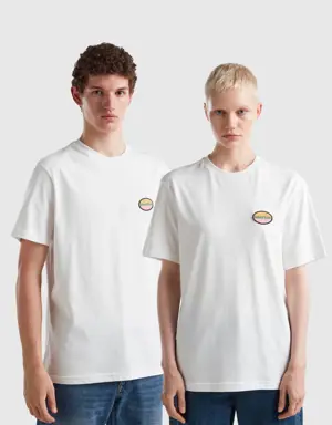 white t-shirt with patch