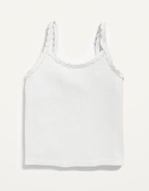 Rib-Knit Lace-Trim Fitted Cami for Girls white