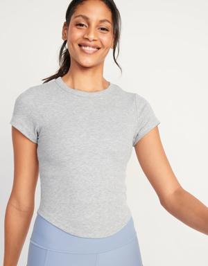 Short-Sleeve UltraLite Cropped Rib-Knit T-Shirt for Women gray