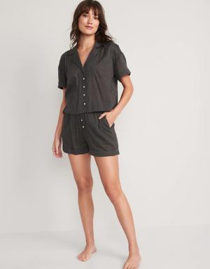 Textured-Clip-Dot Pajama Shorts Set for Women black