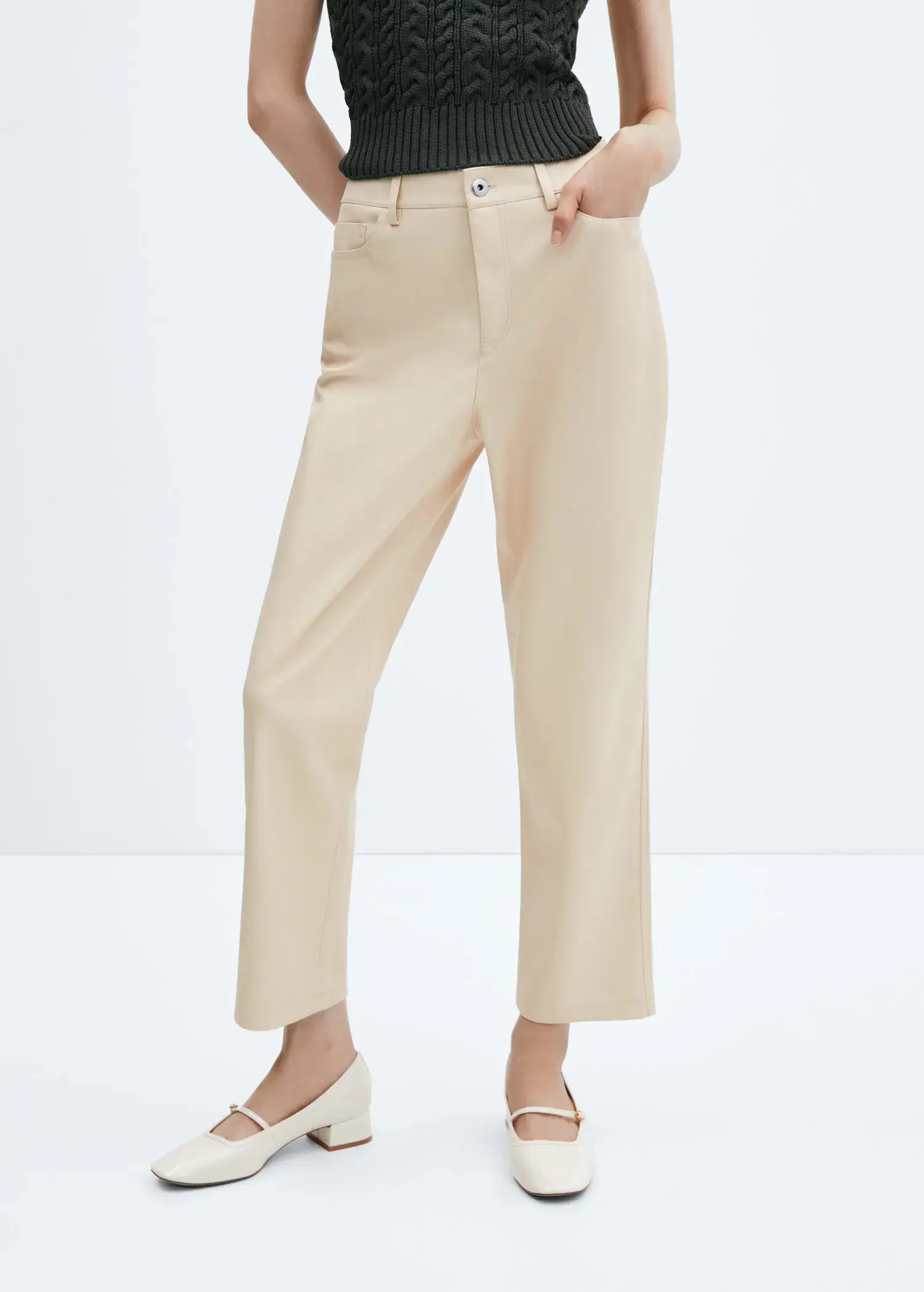 Mango Leather-effect straight trousers. 2
