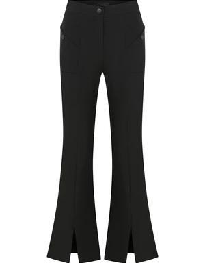 Fancy Pockets Black Slit Detailed Formal Pants