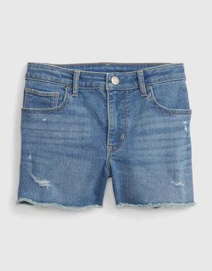 Kids High Rise Denim Shortie Shorts with Washwell blue