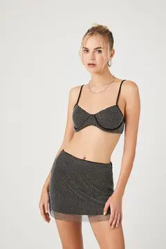 Forever 21 Forever 21 Rhinestone Bralette &amp; Mini Skirt Set Black/Silver. 2