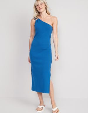 Old Navy Fitted One-Shoulder Double-Strap Rib-Knit Midi Dress for Women blue