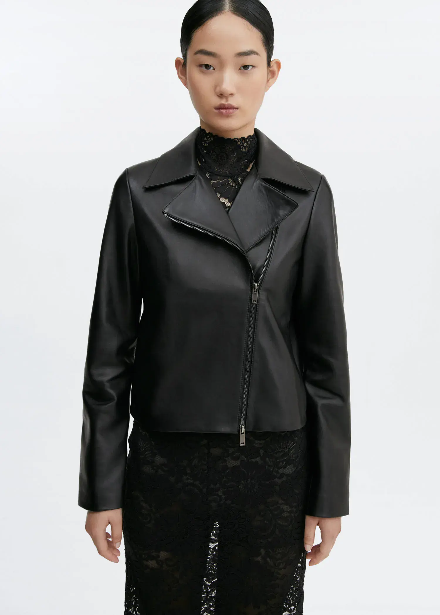 Mango Blouson biker en cuir. 1