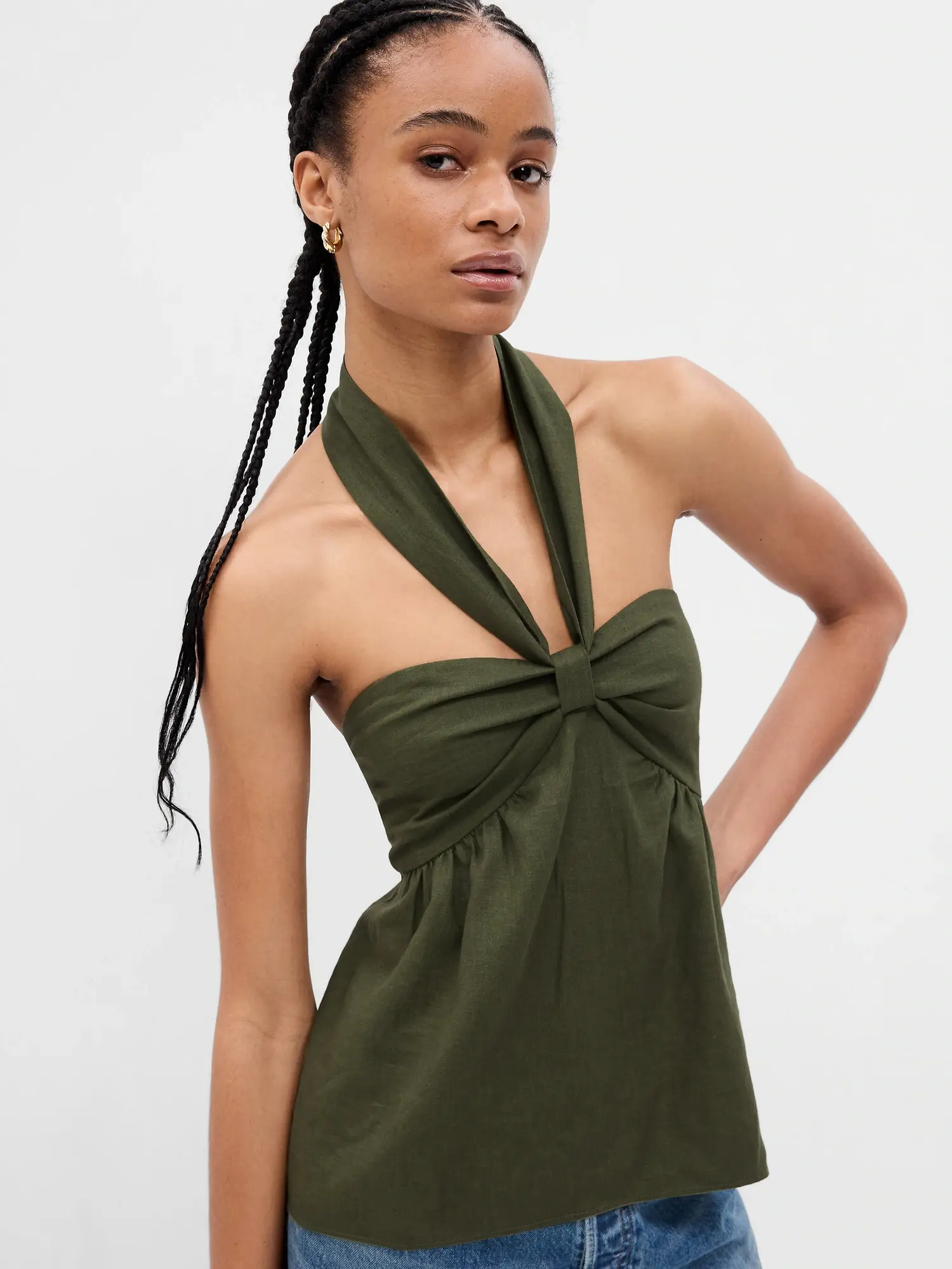 Gap Linen-Blend Halter Top green. 1