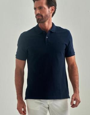 Men’s Comb Collar Basic Regular Fit T-Shirt NAVY BLUE